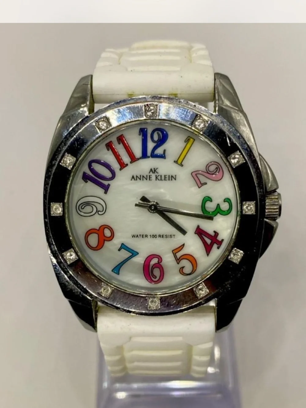 *** Anne Klein ^ Arctic White Watch with Multicolor Numerals ***